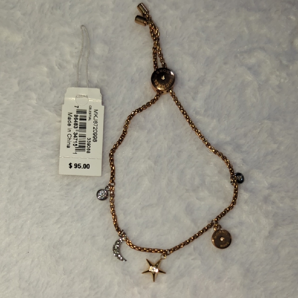 Gold Charm Bracelet with Star and Moon